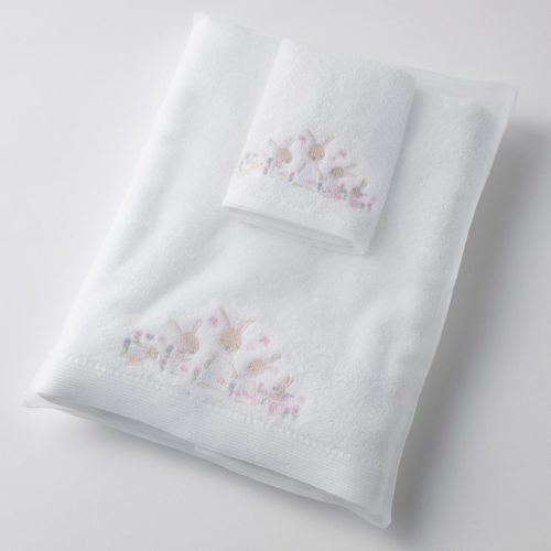 Bunny Garden Bath Towel & Face Washer in Organza Bag