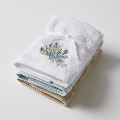 Sea Coral Face Washer Set of 3 (2 Plain)