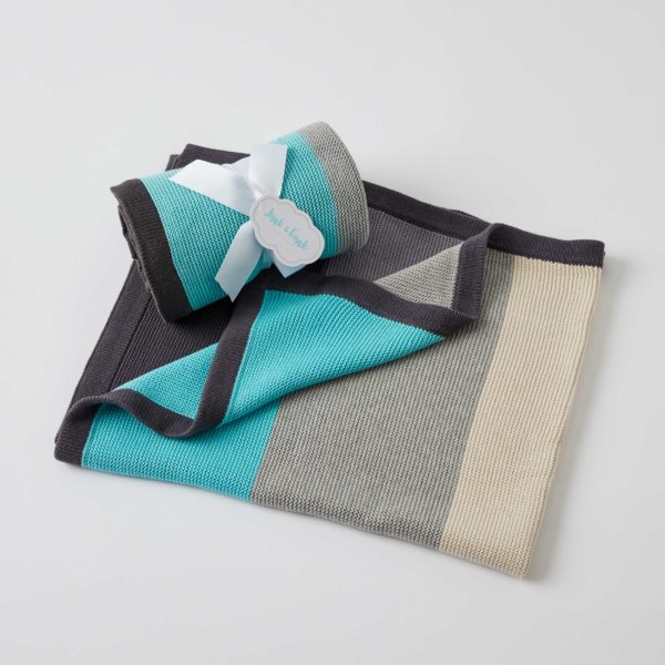 Aqua Block Stripe Knit Baby Blanket
