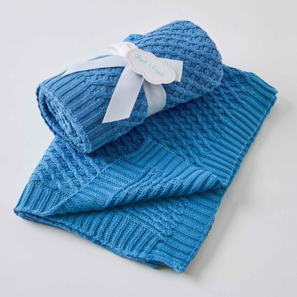 Harbour Blue Basket Weave Knit Blanket