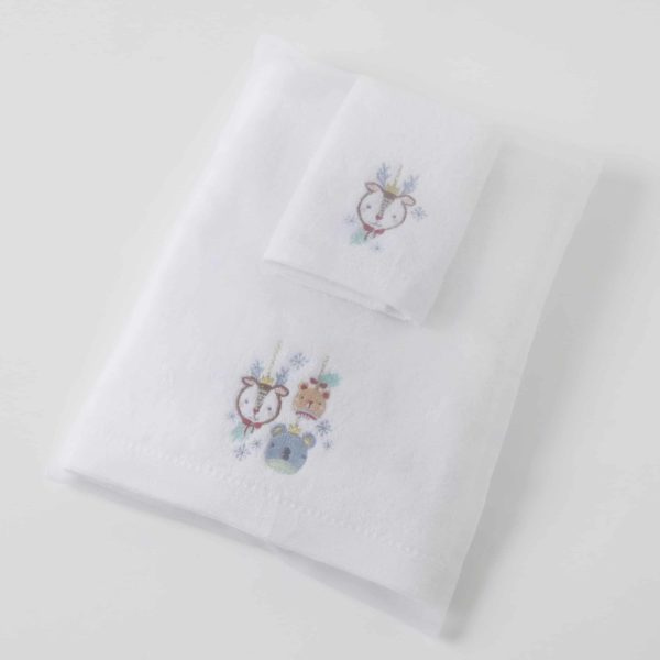 Christmas Animal Ornaments Bath Towel & Face Washer in Organza Bag
