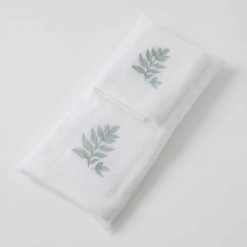 Green Leaf Hand Towel & Face Washer in Organza Bag