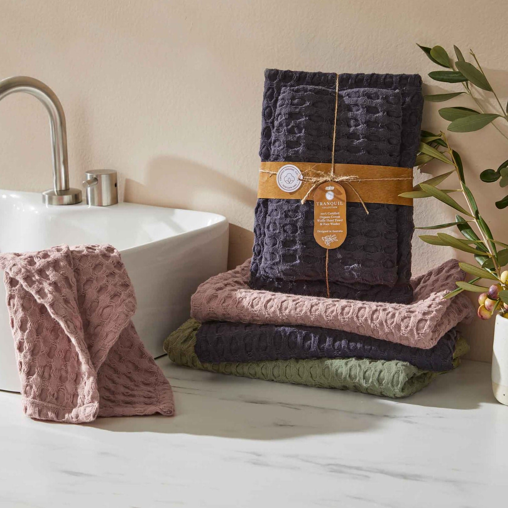 Ink Organic Cotton Waffle Hand Towel & Face Washer Set – Pilbeam Living