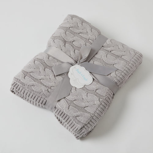Aurora Cable Knit Baby Blanket – Silver/Cream