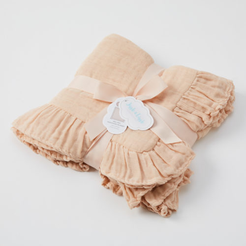 Frill Hem Muslin Baby Blanket – Pink Clay