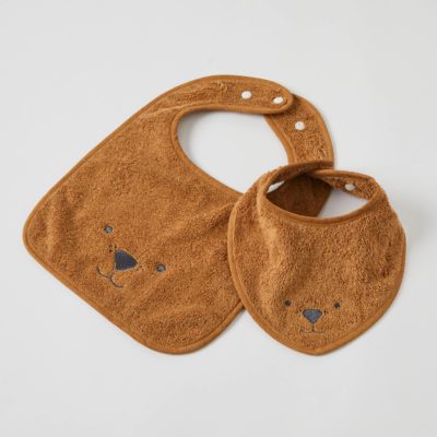 Animal Faces Terry Towelling Bibs Set of 2 – Biscuit