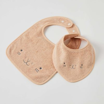 Animal Faces Terry Towelling Bibs Set of 2 – Pink Clay