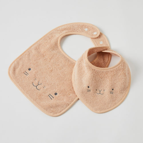 Animal Faces Terry Towelling Bibs Set of 2 – Pink Clay – Early April