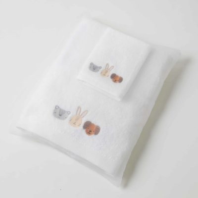 Animal Faces Bath Towel & Face Washer In Organza Bag