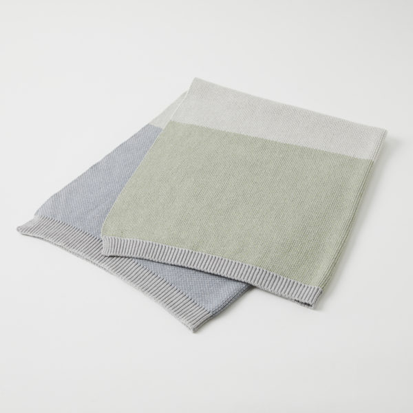 Spectacular Block Stripe Baby Blanket – Denim/Sage – Late Sept
