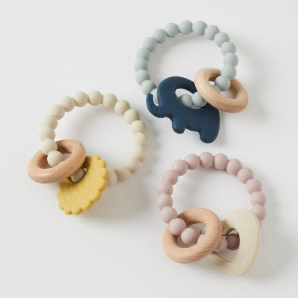 Mika Silicone & Wood Teethers 3 Asst Designs/Colours