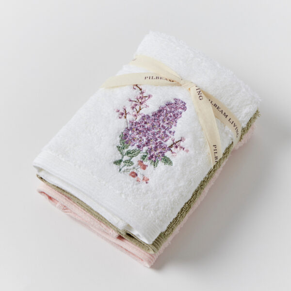 Lilac Bouquet Face Washer Set of 3 (2 Plain)
