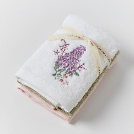 Lilac Bouquet Face Washer Set of 3 (2 Plain)