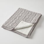 Aurora Cable Knit Baby Blanket - Silver/Cream