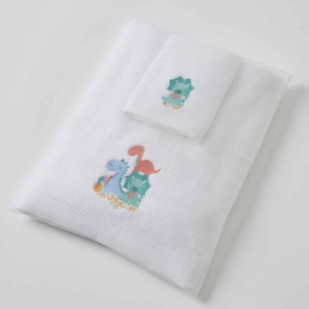 Green Dino Family Bath Towel & Face Washer in Organza Bag