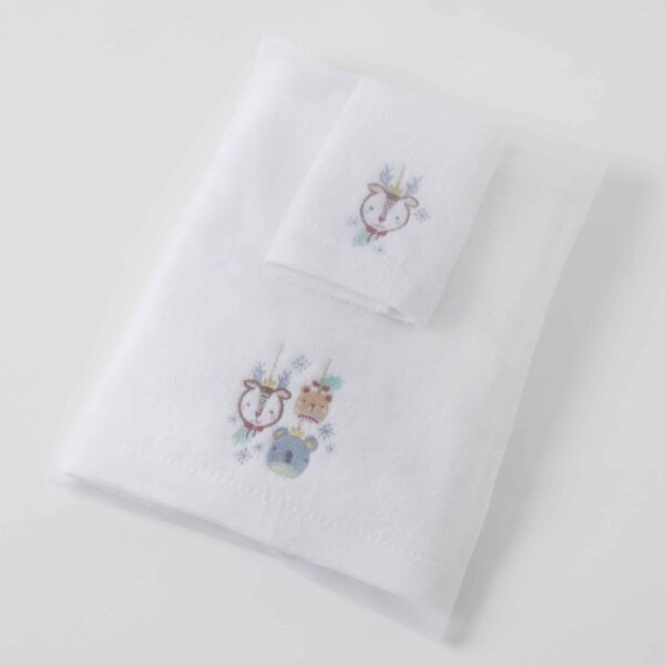 Christmas Animal Ornaments Bath Towel & Face Washer in Organza Bag