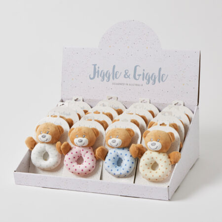 Bashful Bears Rattle 4 Asst Colours in Display Box (4 of Each 4 Designs)