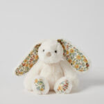 Floral White Bunny Rattle Small