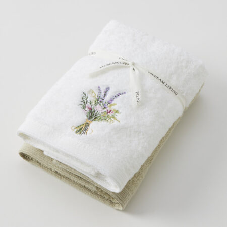 Floral Garden Hand Towel Set of 2 (1 Plain)