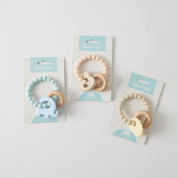 Wren Silicone & Wood Teether 3 Asst Designs/Colours