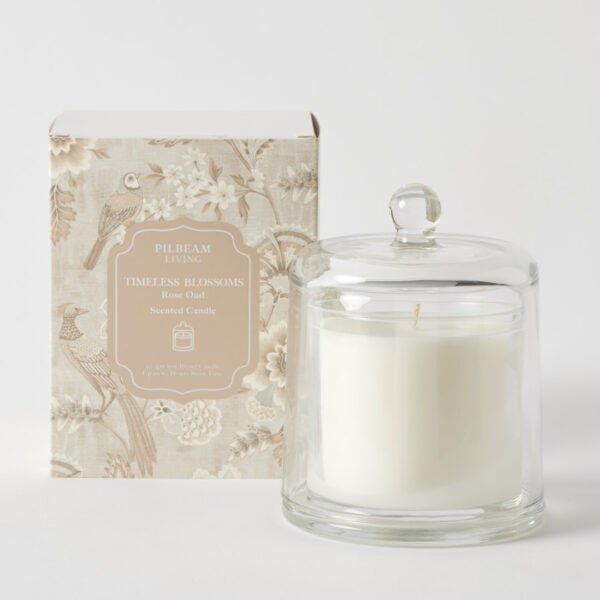 Timeless Blossoms Glass Cloche Scented Candle - Rose Oud