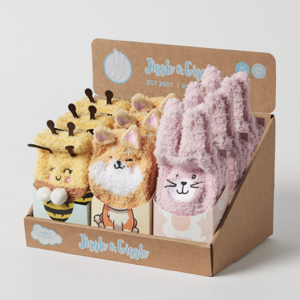 Jiggle & Giggle Grippy Animal Socks CDU 12pcs/3 Asst