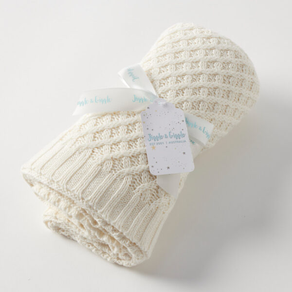 Jiggle & Giggle Cream Basket Weave Knit Blanket