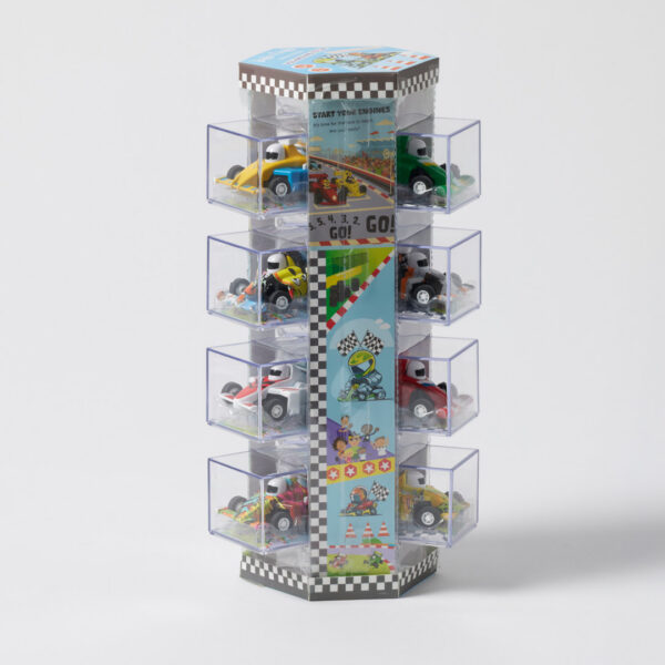 Jiggle & Giggle Veloce Vehicles Pullback Toy Race Cars Tower CDU 12pcs